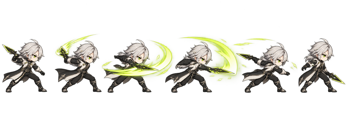 Six-frame acid-lime sword attack by an original fantasy duelist