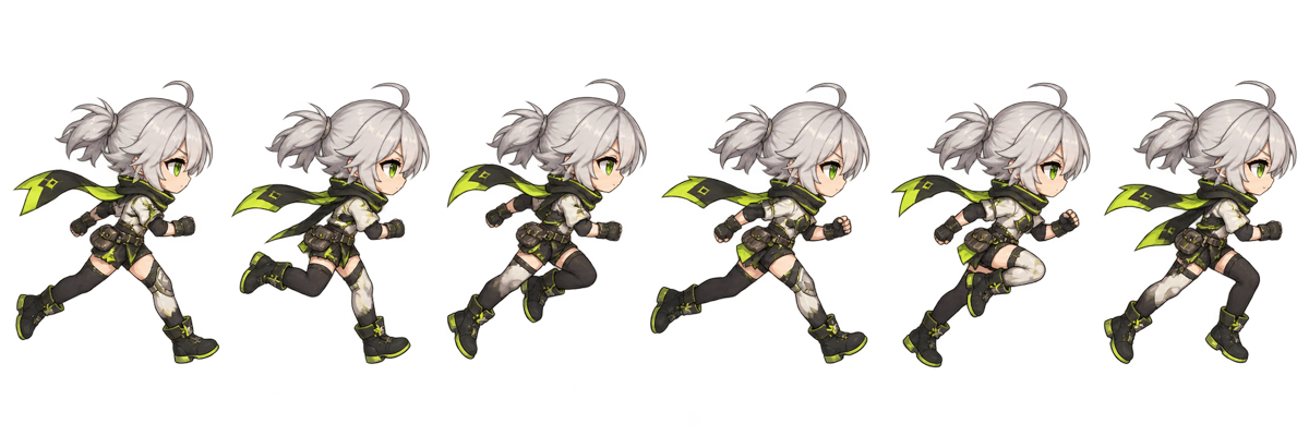 Six-frame run cycle of an original silver-haired fantasy scout