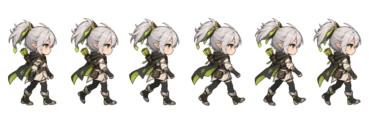 Six-frame walk cycle of an original silver-haired fantasy ranger